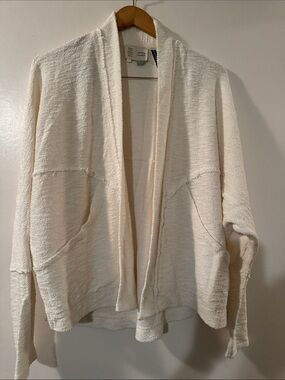 Anthropologie Cream Open-Front Shawl-Collar Cardigan